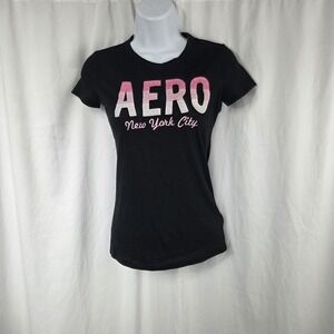 Aeropostale Womens Short Sleeve Crew Neck Graphic T Shirt Black Size XS